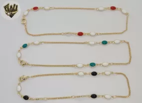 (1-0242) Gold Laminate - 1.5mm Curb Link Stones Anklet -BGO