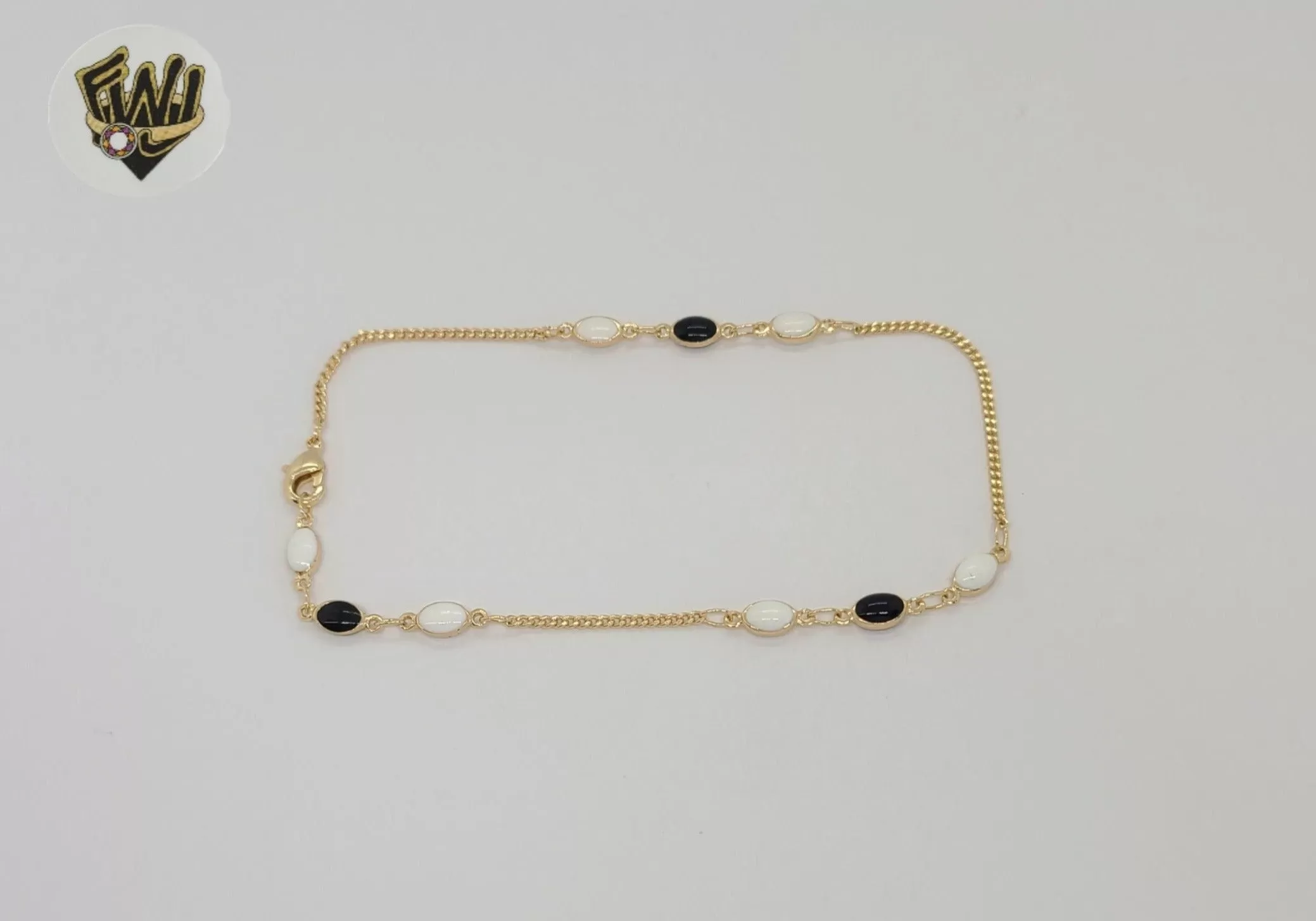 (1-0242) Gold Laminate - 1.5mm Curb Link Stones Anklet -BGO