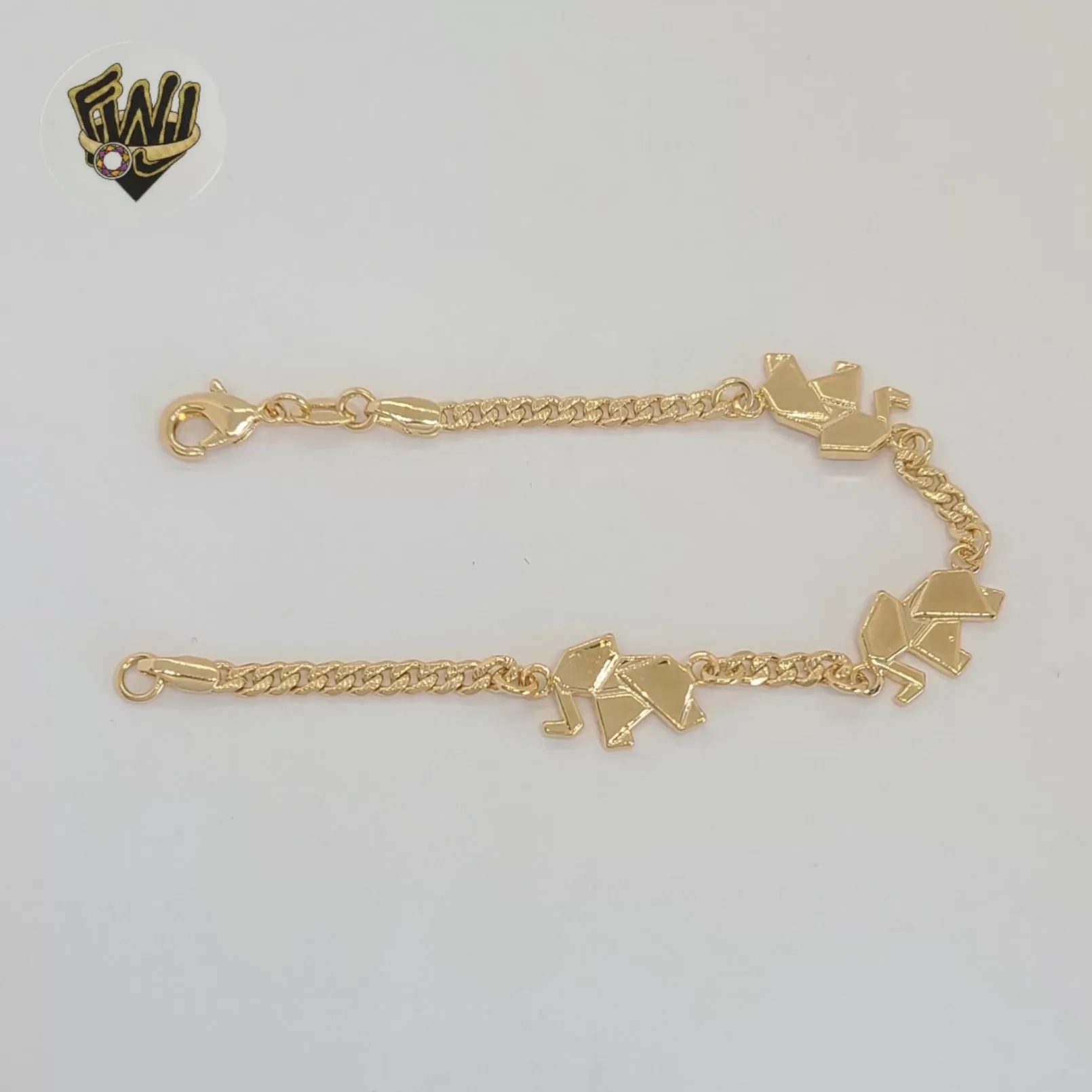 (1-0566) Gold Laminate - 3mm Curb Link Elephant Bracelet - 7 - BGF