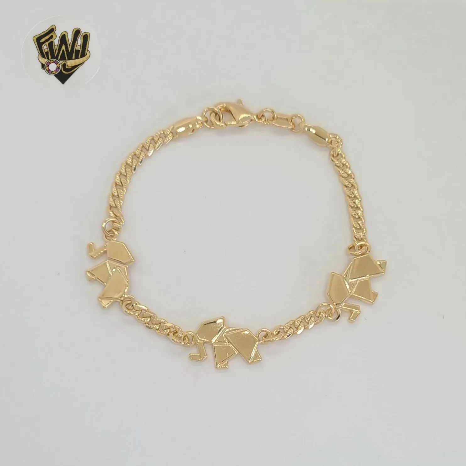 (1-0566) Gold Laminate - 3mm Curb Link Elephant Bracelet - 7 - BGF