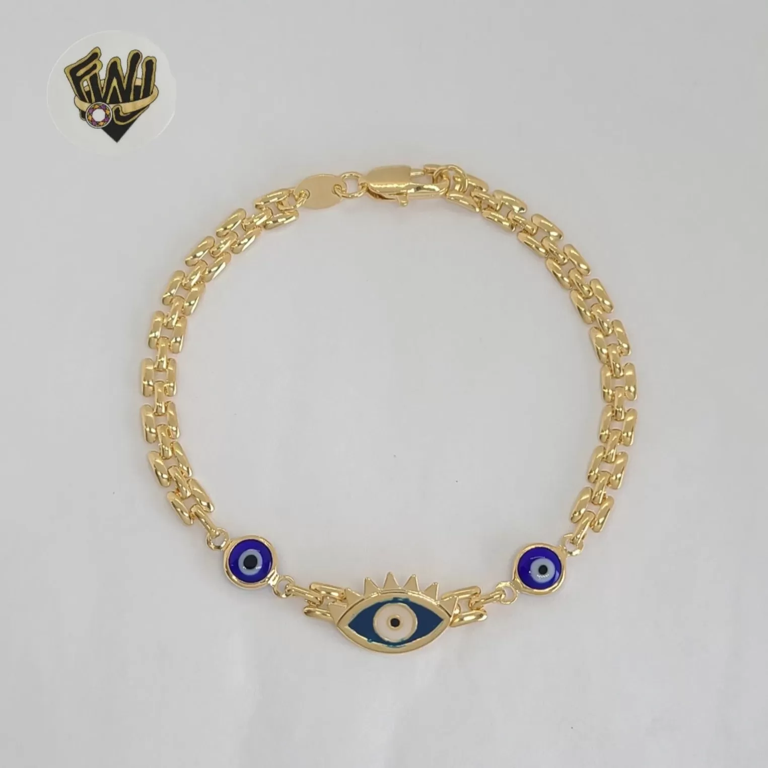 (1-0672-1) Gold Laminate - 4.4mm Evil Eye Link Bracelet - BGF