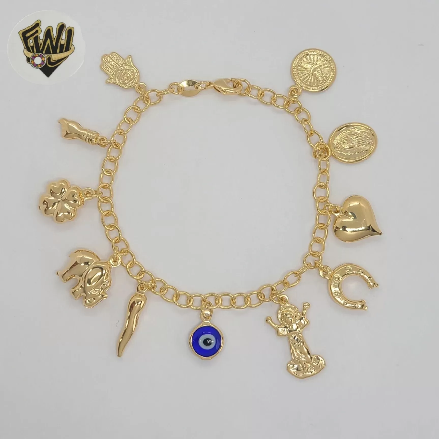 (1-0720) Gold Laminate - 4mm Open Link Charms Bracelet - 7.5 - BGF