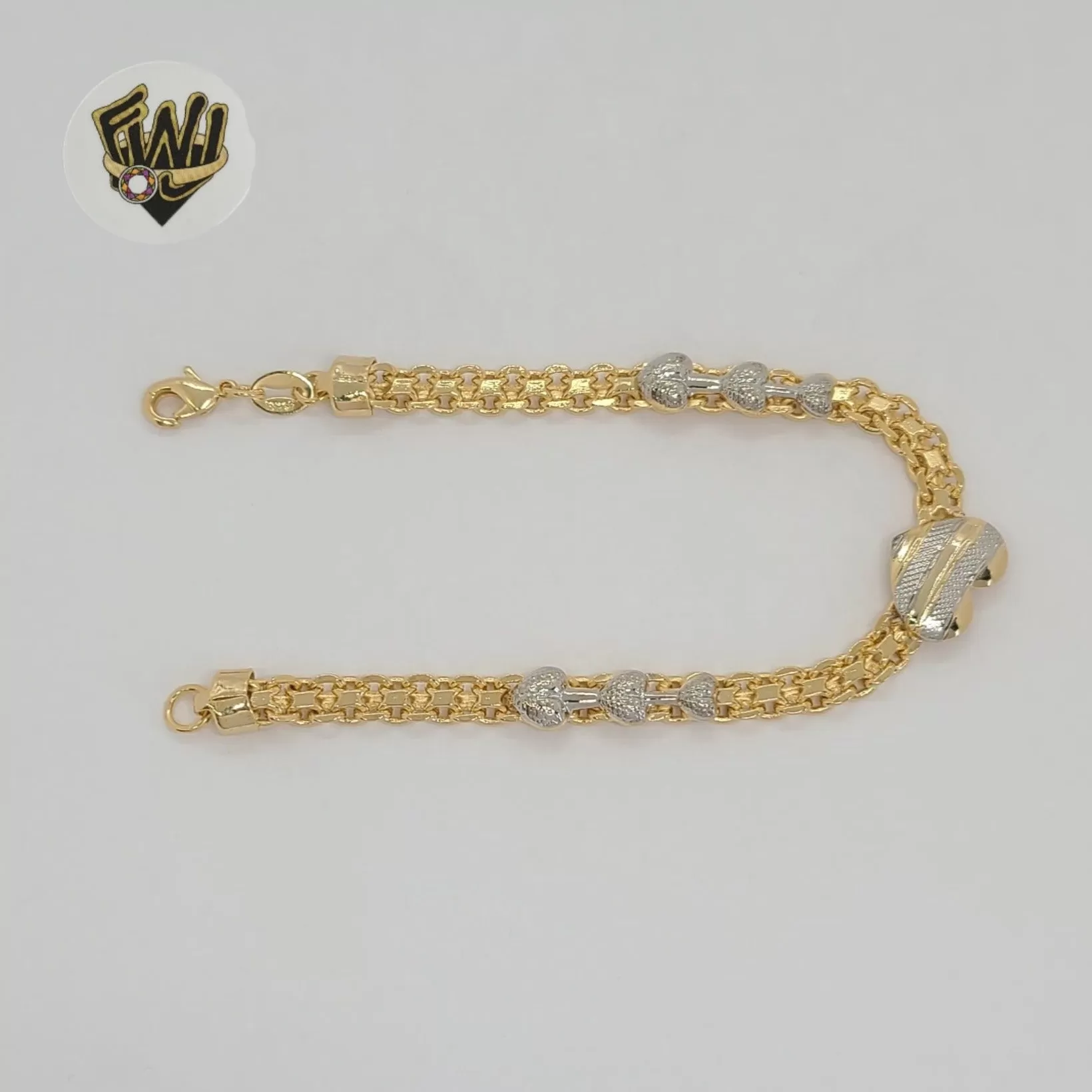 (1-0726) Gold Laminate - 5mm Two Tones Heart Bismark Link Bracelet - BGFp