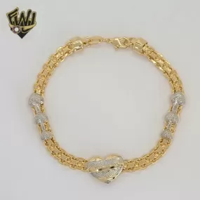 (1-0726) Gold Laminate - 5mm Two Tones Heart Bismark Link Bracelet - BGFp