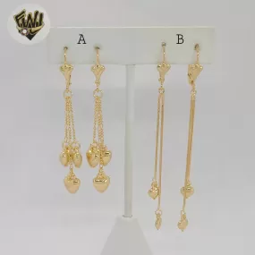 (1-1236-3) Gold Laminate - Heart Long Earrings - BGF