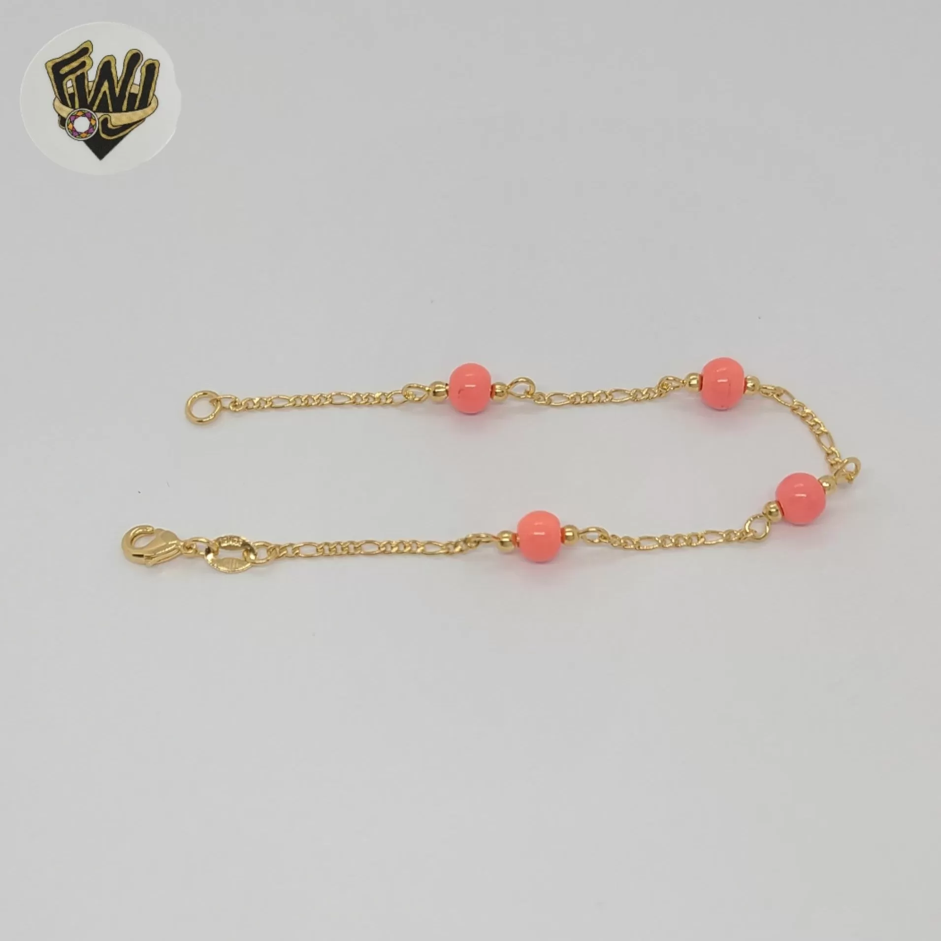 (1-3901-J) Gold Laminate - 6mm Coral Beads Bracelet - 7.5 - BGF