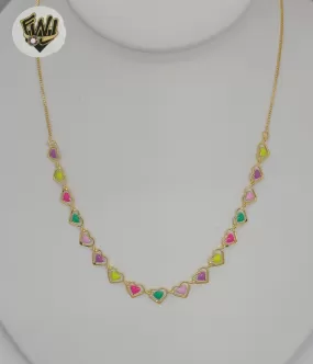 (1-6238) Gold Laminate - Box Link Multicolor Heart Necklace - 16 - BGF