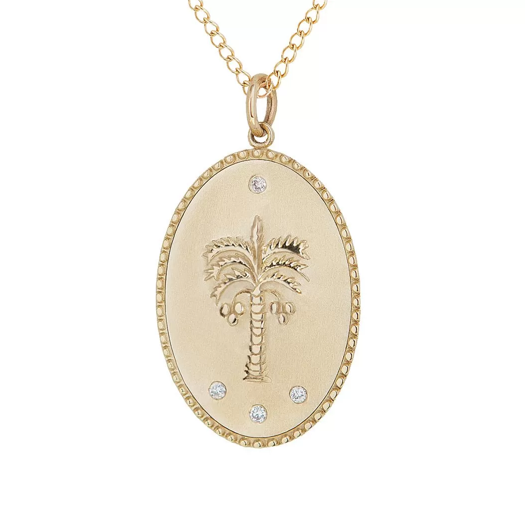 10K Gold Large Date Palm Pendant with Diamond Detail