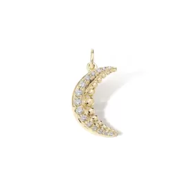 10K Gold Pave Diamond & Dotted Detail Crescent Pendant