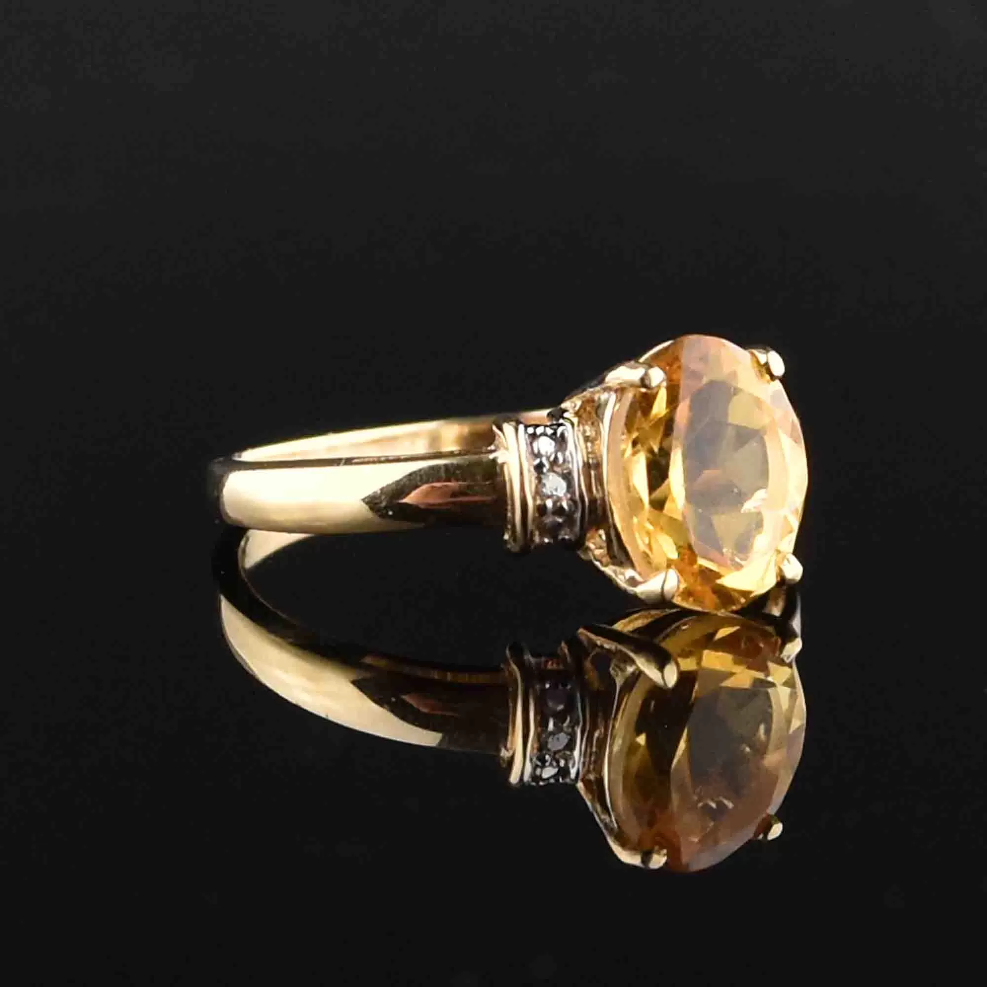 10K Gold Yellow Topaz Diamond Solitaire Ring