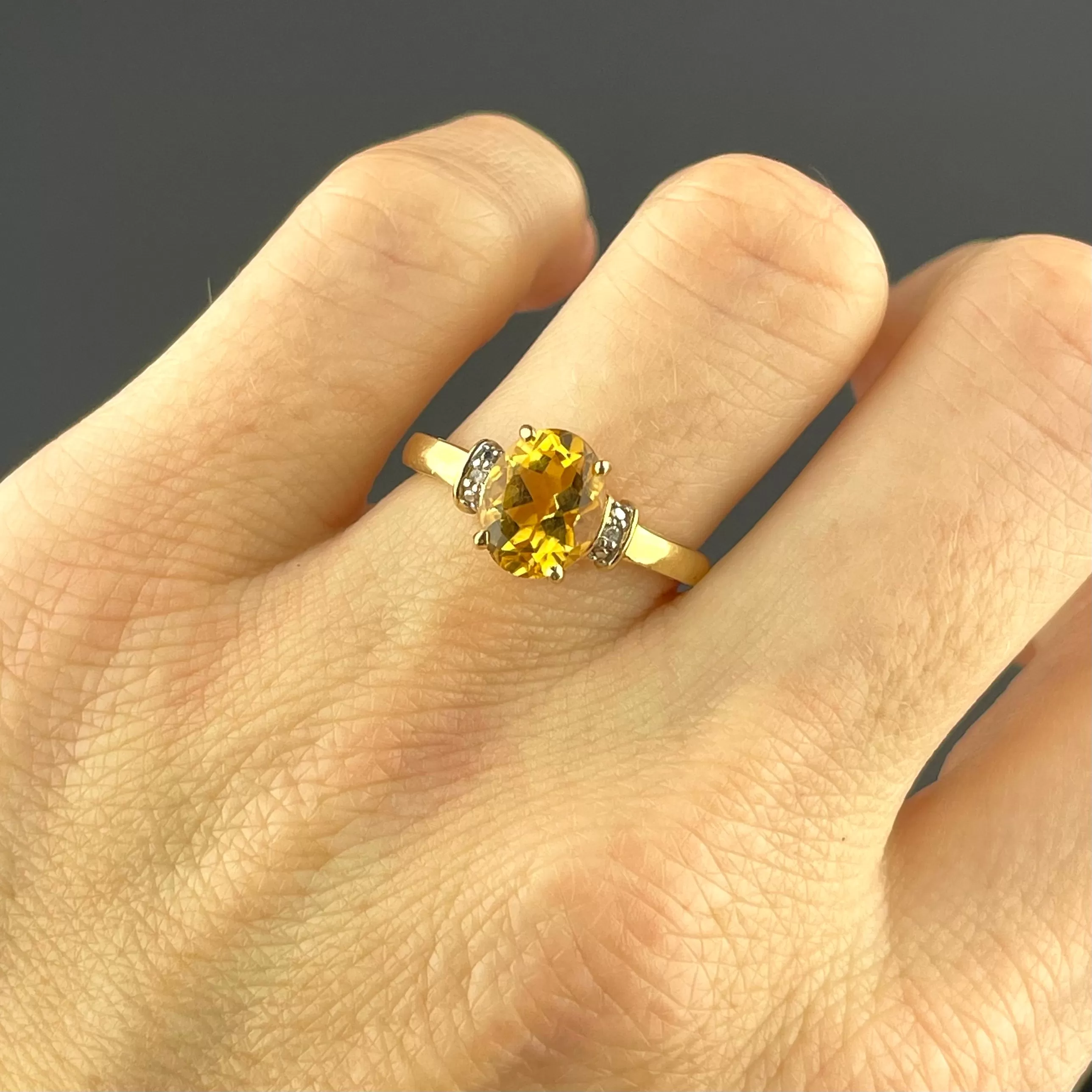 10K Gold Yellow Topaz Diamond Solitaire Ring