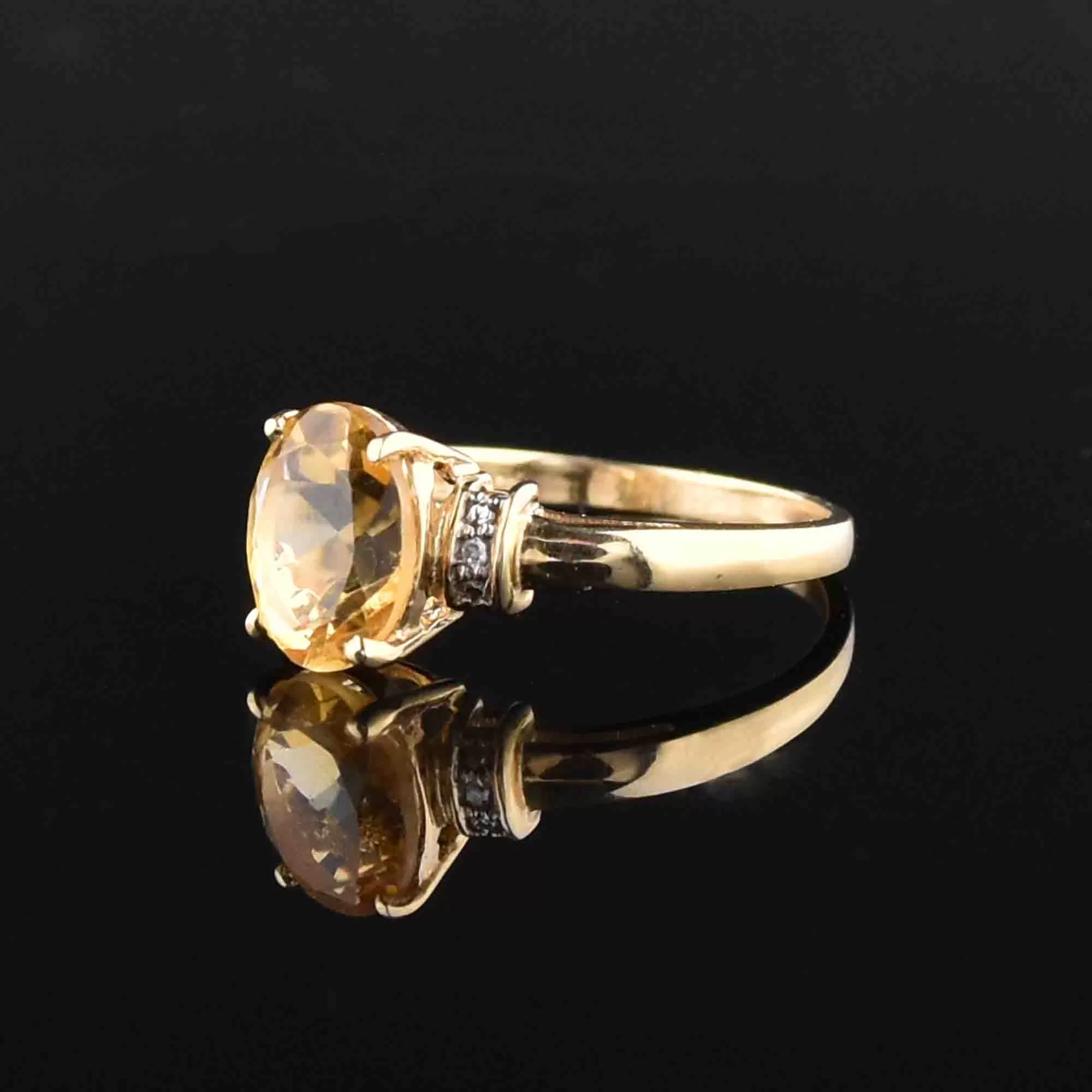 10K Gold Yellow Topaz Diamond Solitaire Ring