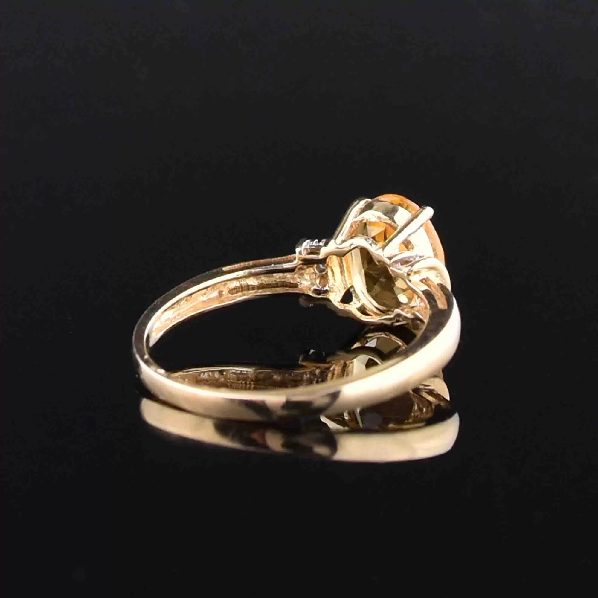 10K Gold Yellow Topaz Diamond Solitaire Ring