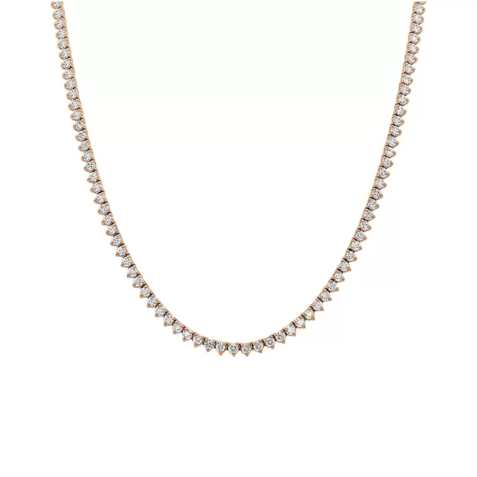 14K Gold and Diamond Tennis Necklace 3-Prong Setting