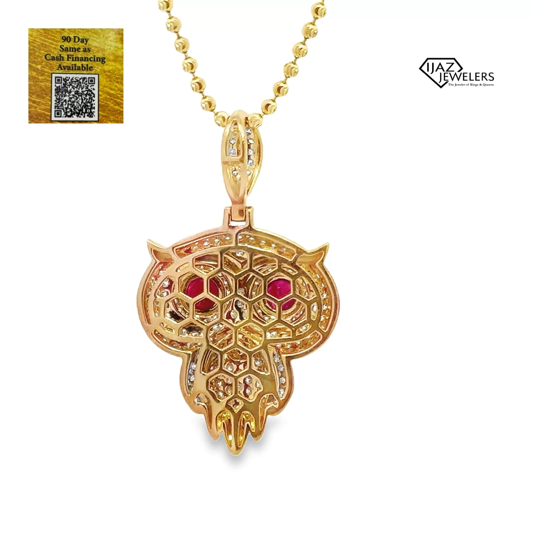 14K Gold Diamond And Ruby Owl Charm