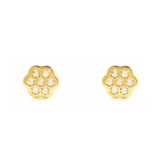 14k Gold Plated CZ Flower Baby Children Screw Back Earrings