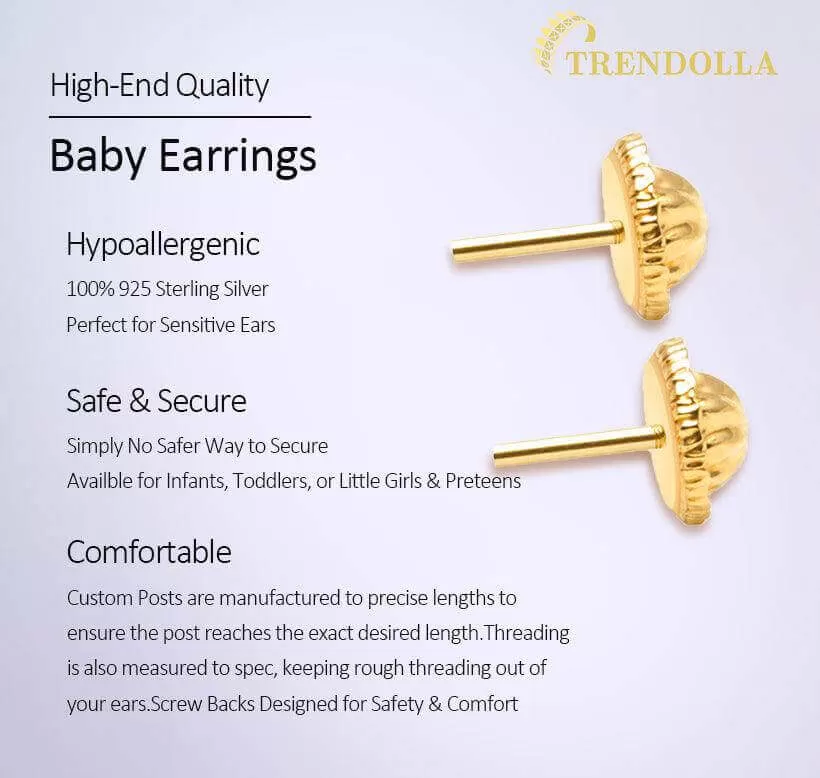 14k Gold Plated CZ Flower Baby Children Screw Back Earrings