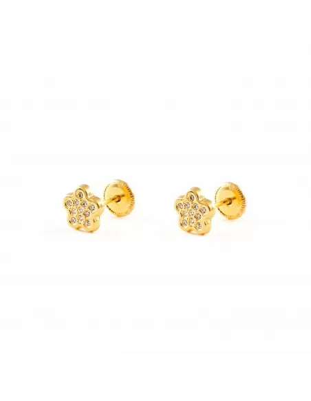 14k Gold Plated CZ Flower Baby Children Screw Back Earrings