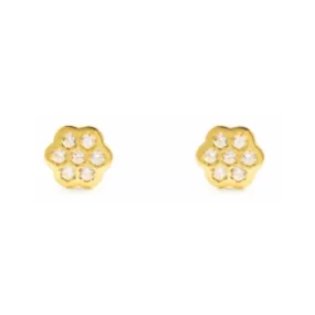 14k Gold Plated CZ Flower Baby Children Screw Back Earrings