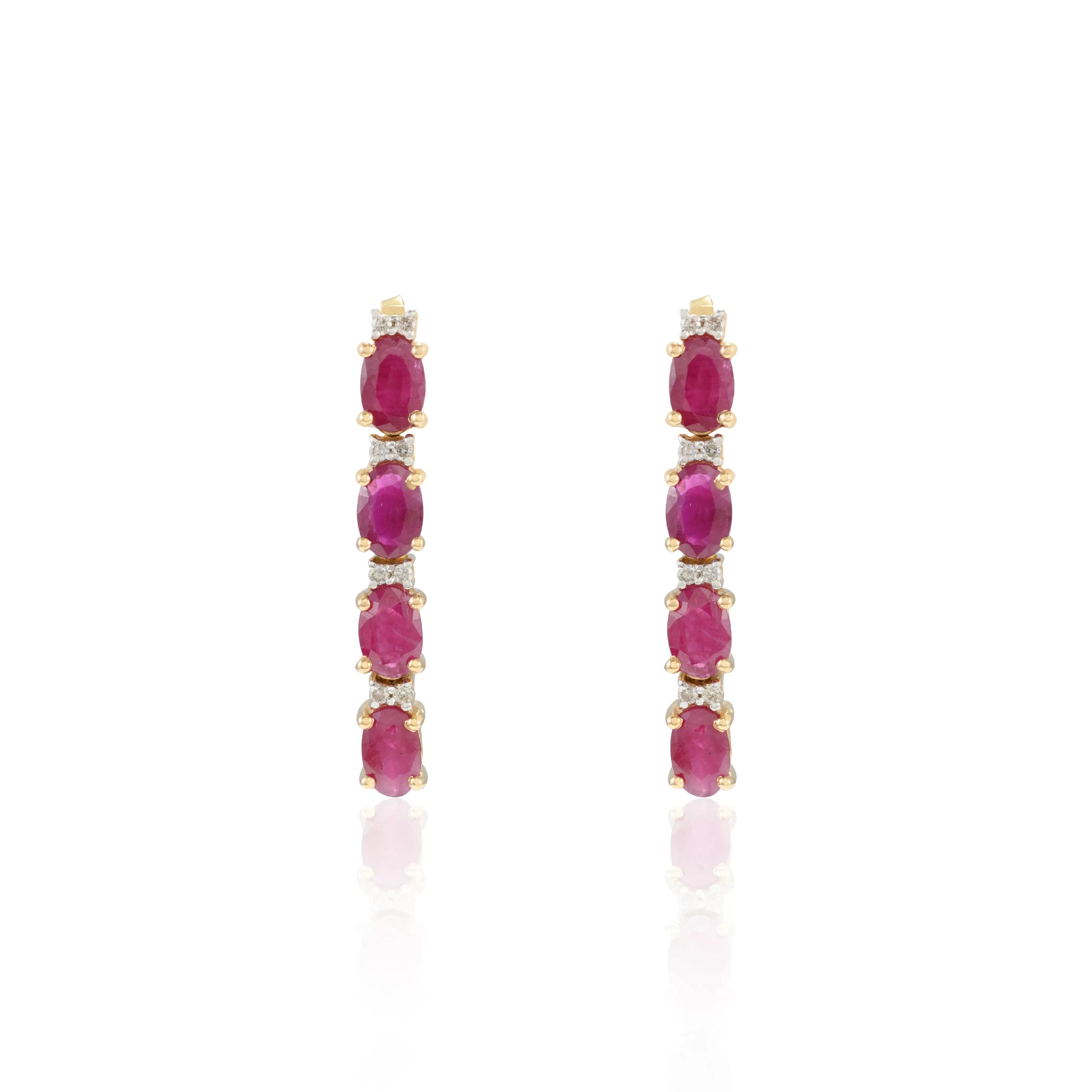 14K Gold Ruby Diamond Dangle Earrings