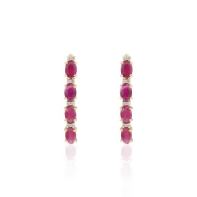 14K Gold Ruby Diamond Dangle Earrings