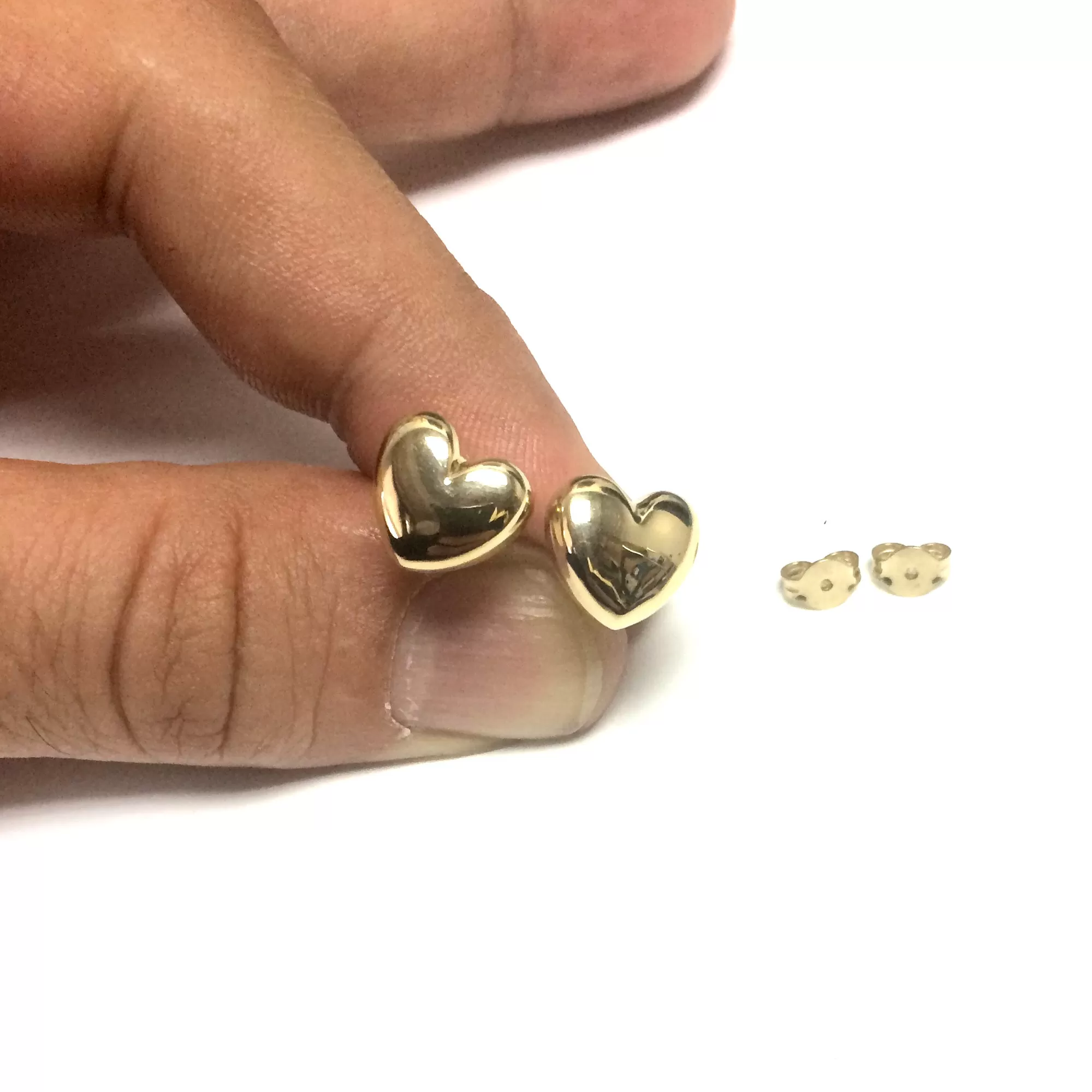 14k Gold Shiny Puff Heart Shape Stud Earrings, 10 x 11mm