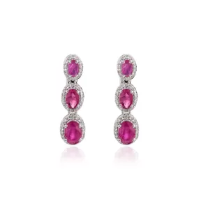 14K Ruby Diamond Dangling Earrings