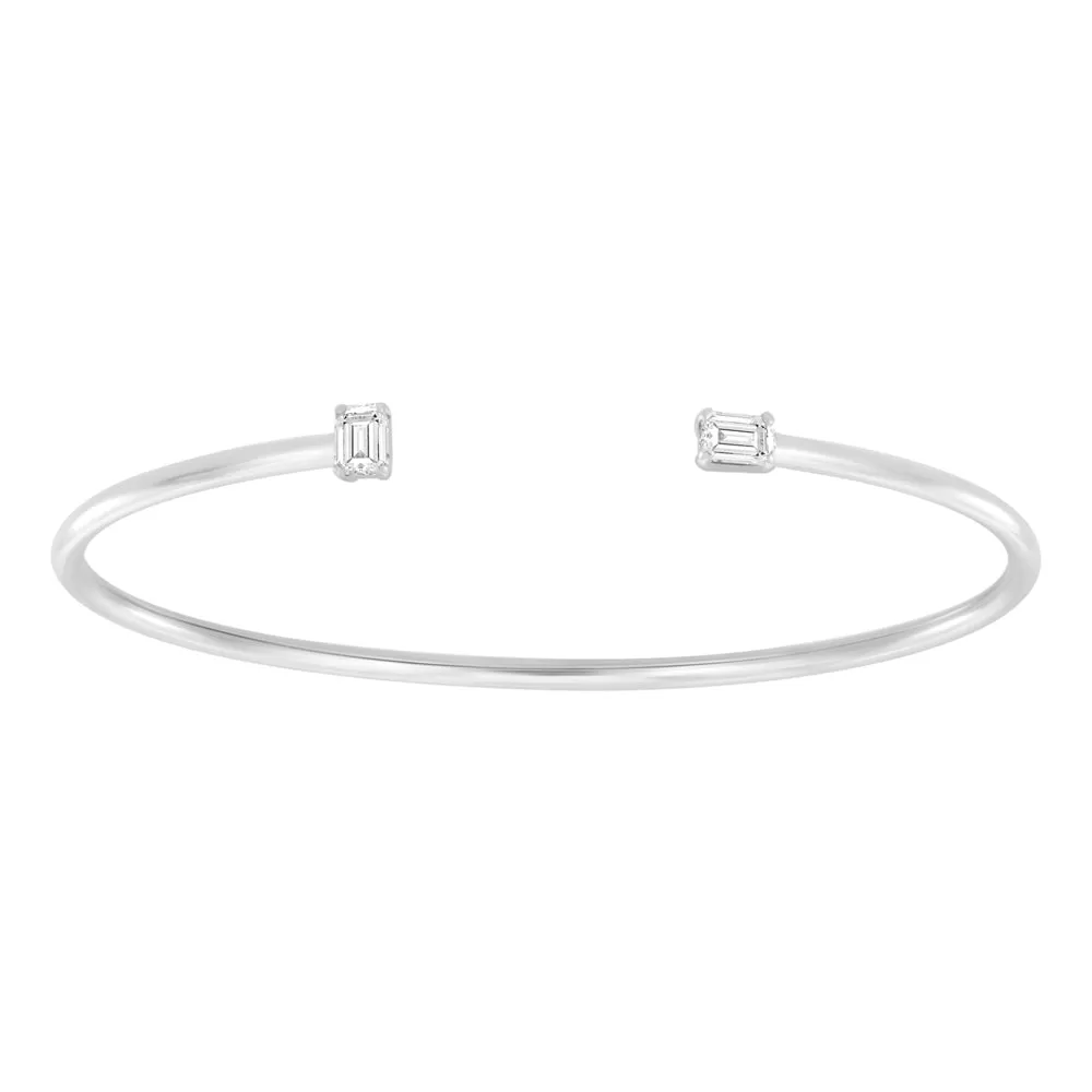 18 Karat .50ct Emerald Cut Cuff Bangle Bracelet