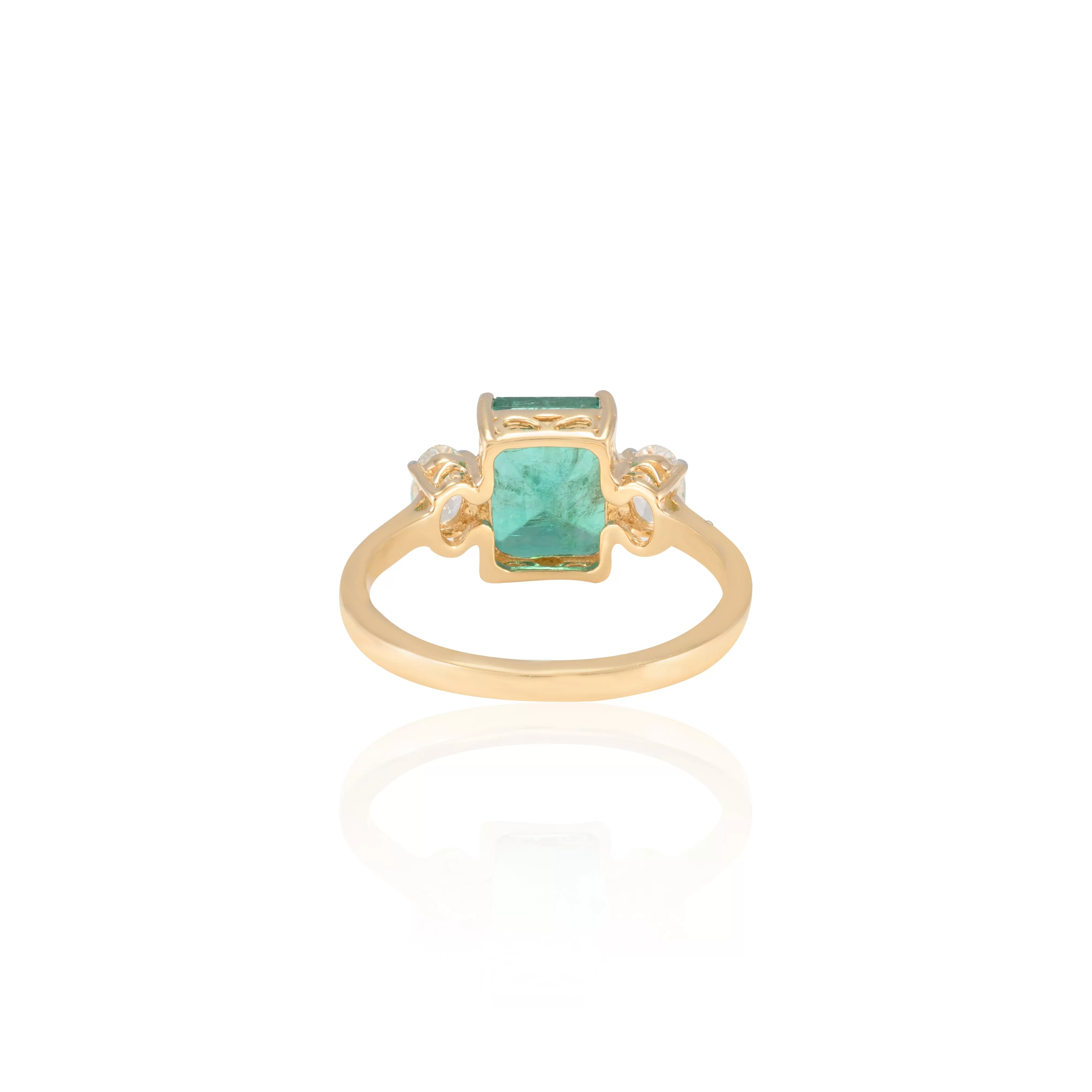 18K Gold Emerald Diamond Three Stone Ring