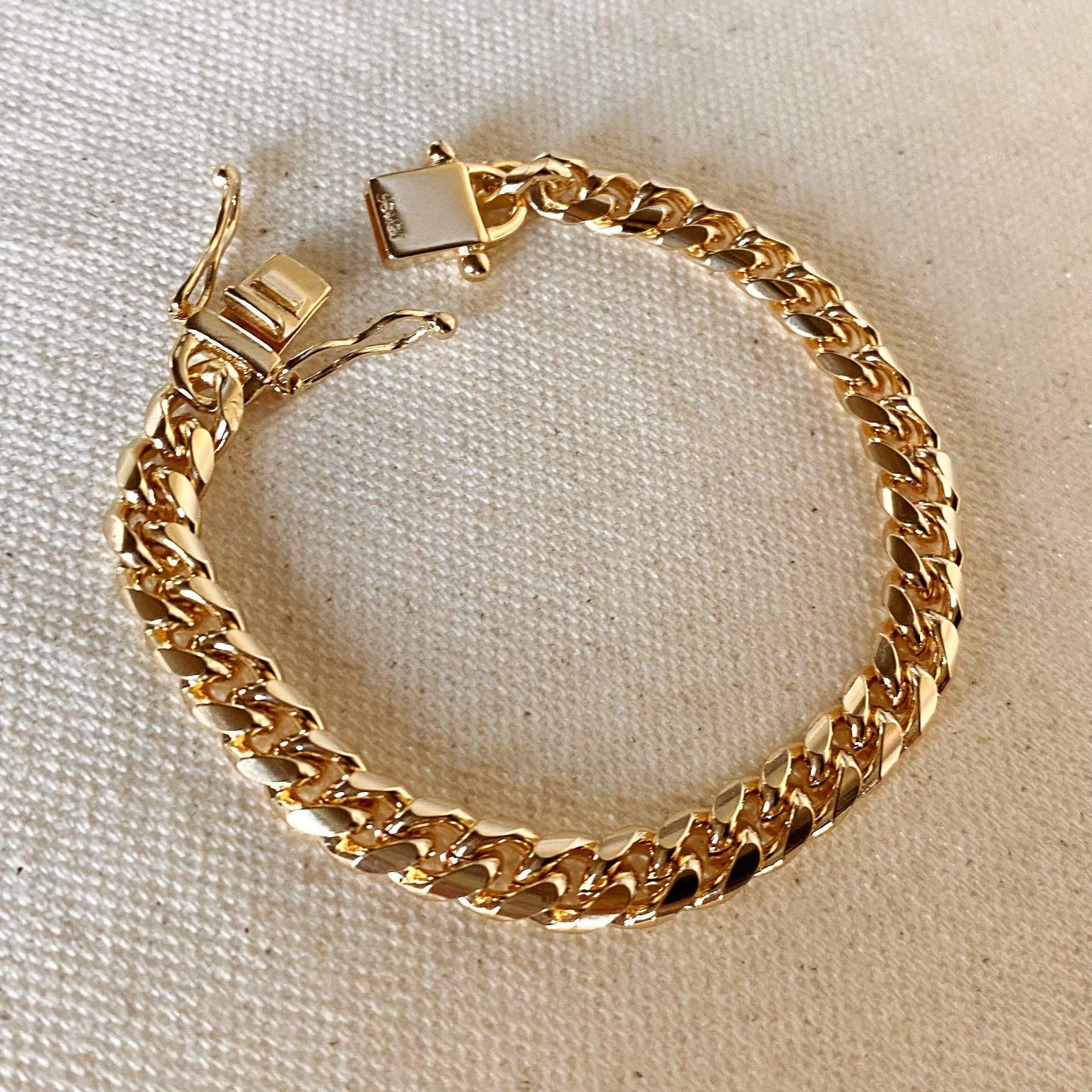 18k Gold Filled Chunky Cuban Bracelet Featuring Box Lock Clasp