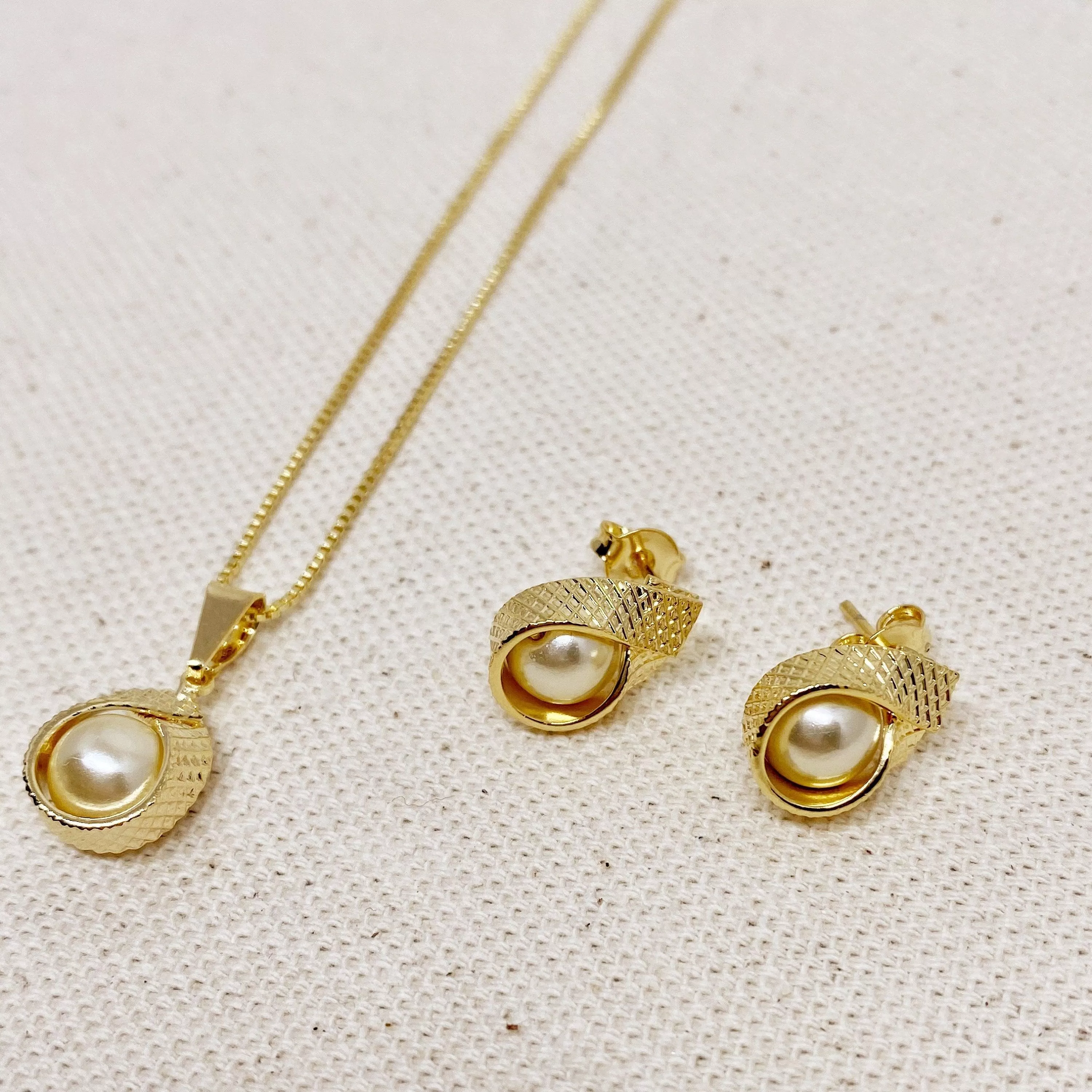 18k Gold Filled Wrap Pearl Set