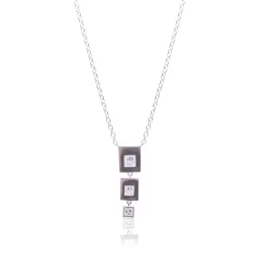 18K WHITE GOLD SEGMENTED BAR PENDANT WITH BEZEL-SET PRINCESS CUT DIAMONDS 0.32CTW