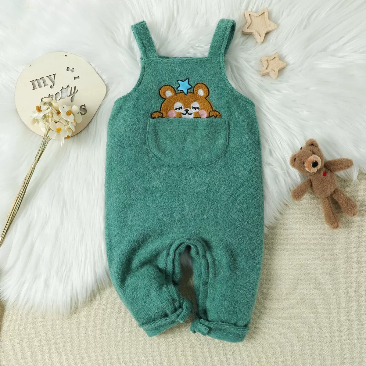 2 Pieces Set Baby Kid Unisex Star Tops And Cartoon Jumpsuits