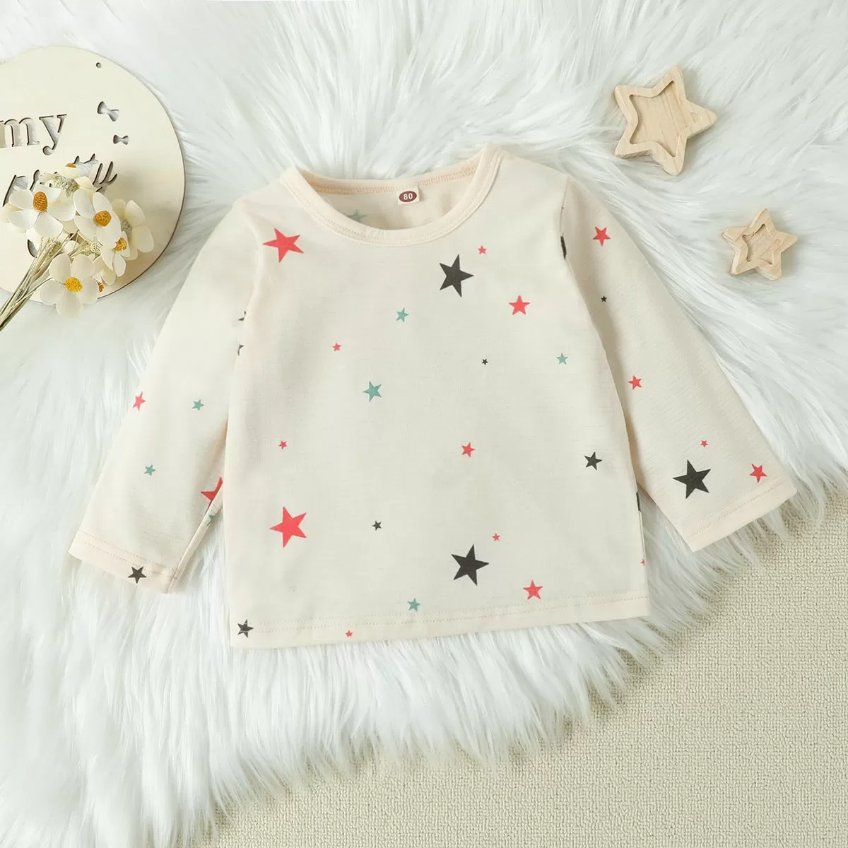 2 Pieces Set Baby Kid Unisex Star Tops And Cartoon Jumpsuits