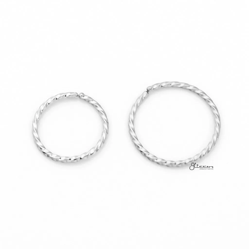 20GA Twisted Surgical Steel Rounded Ends Bendable Nose Rings - Silver