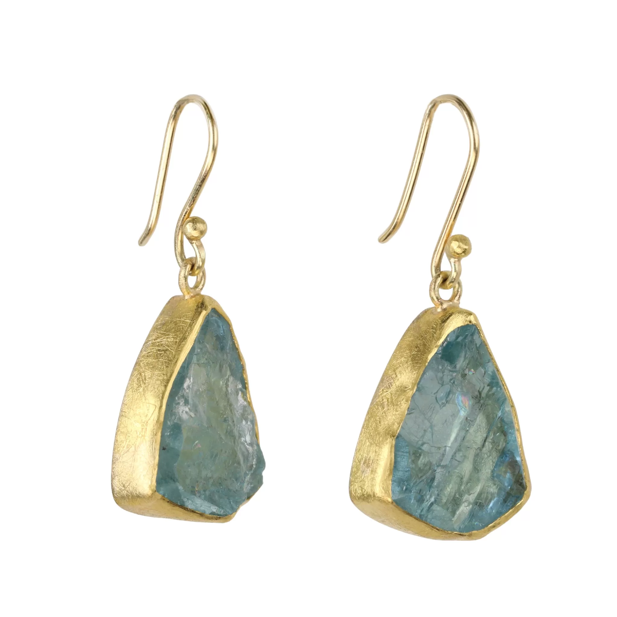 22K & 18K Gold Bezel-Set Rough Aquamarine Crystal Earrings