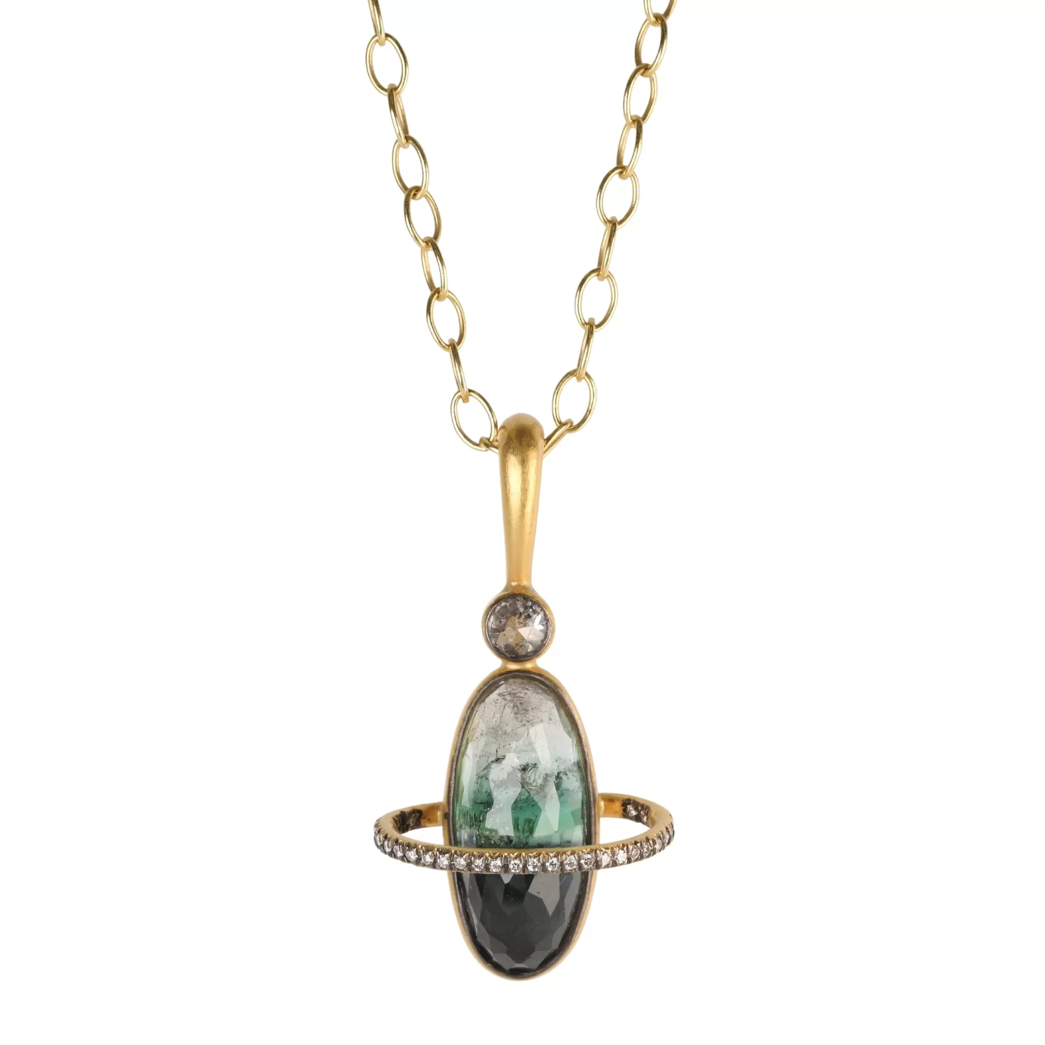 22K Gold Bicolor Tourmaline Galaxy Charm with Diamonds