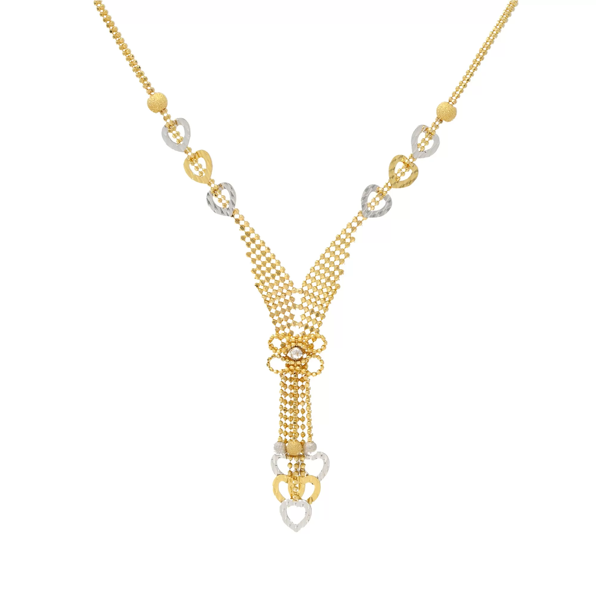 22K Yellow & White Gold Beaded Heart Necklace Set (15.7gm)