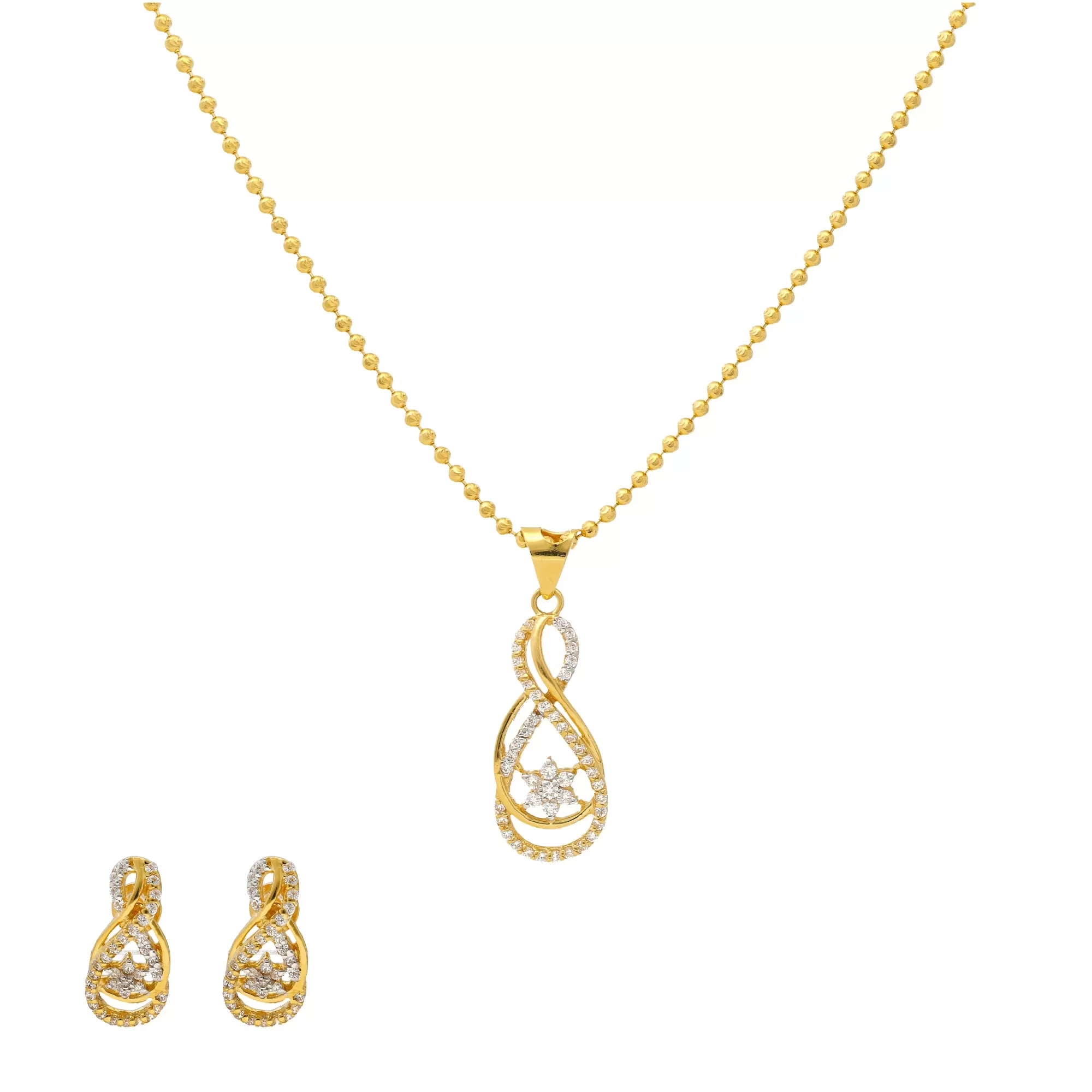 22K Yellow Gold & CZ Fancy Pendant Set (13.5gm)