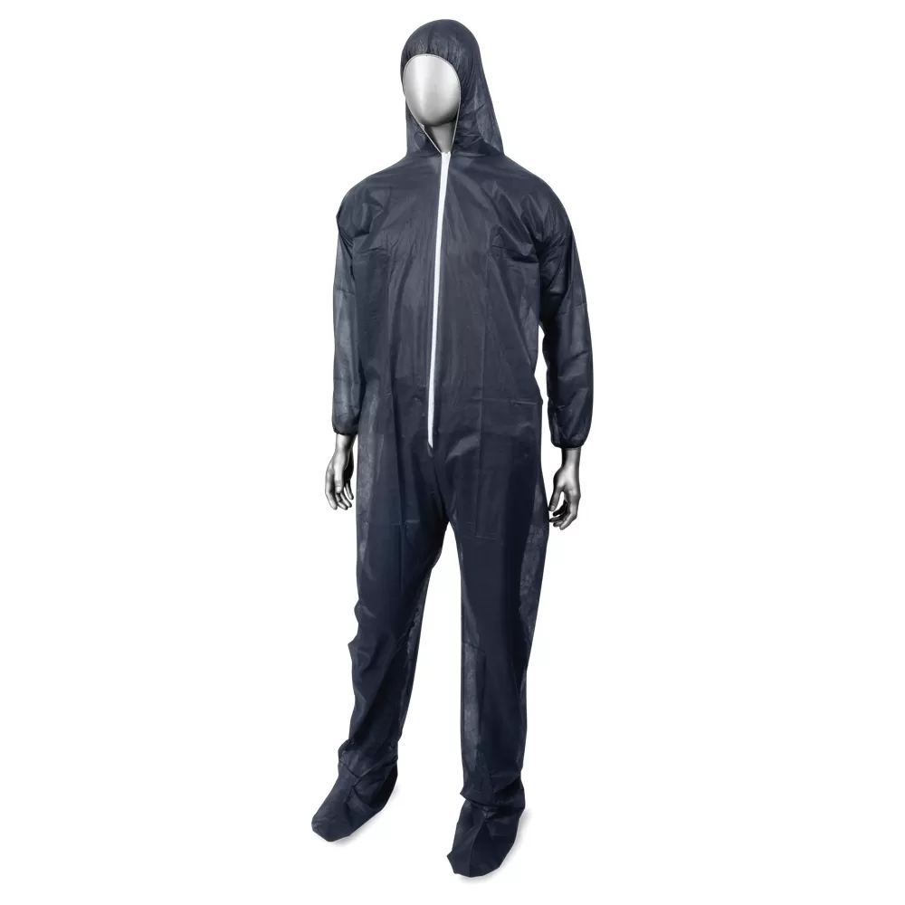 (25/Case) AmbiShield Blue Polypropylene Disposable Coveralls, Zipper Front, Attached Hood & Boots, Elastic Wrists