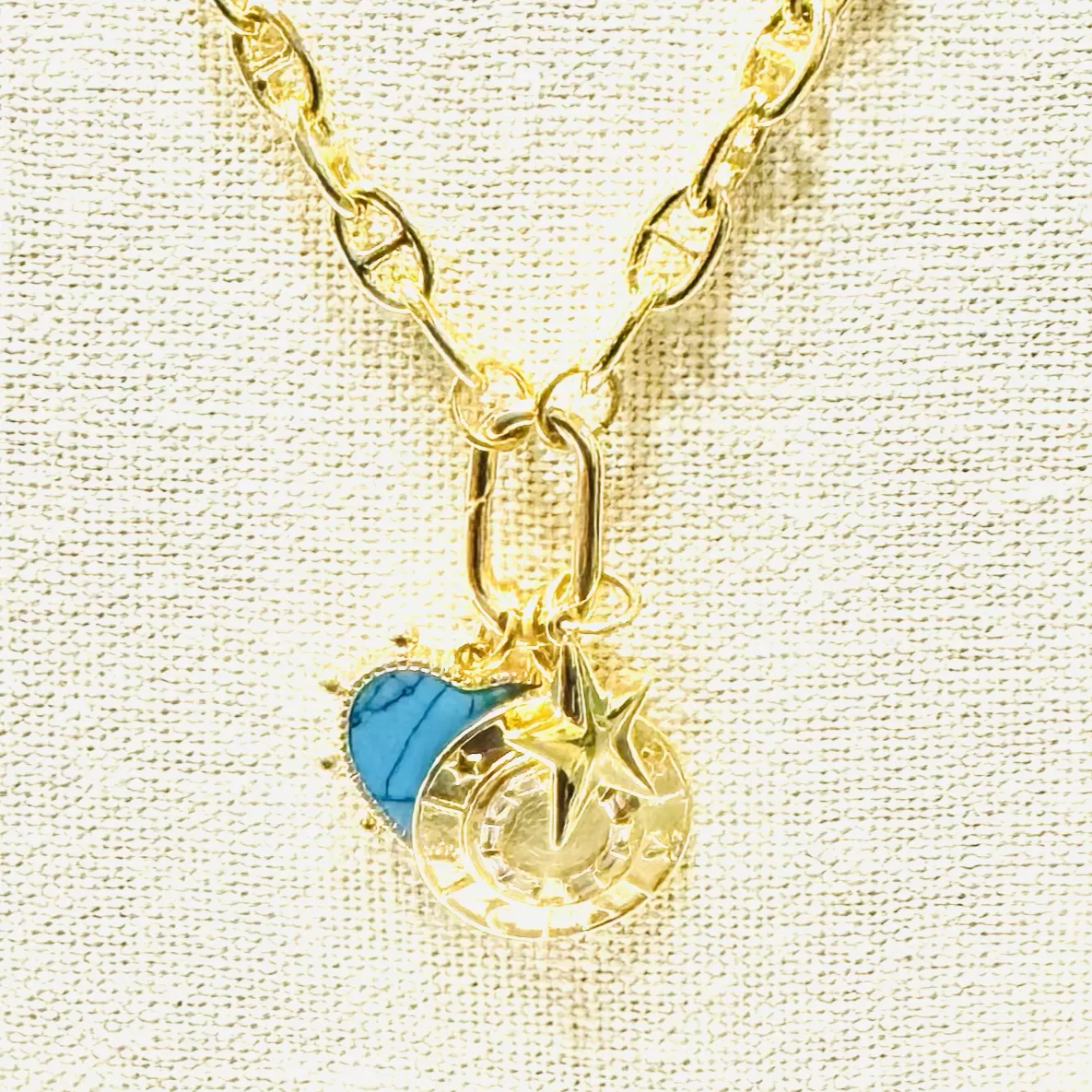 3-Charm Turquoise Heart Necklace