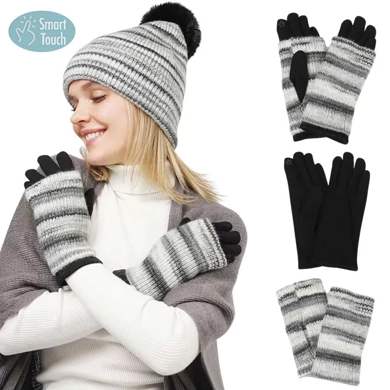 3 In 1 Multi Colored Touch Smart Gloves