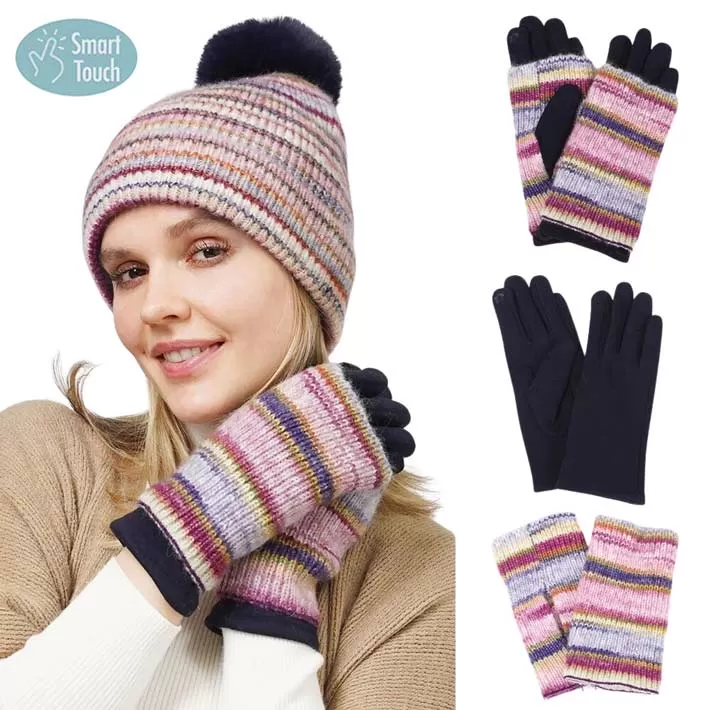 3 In 1 Multi Colored Touch Smart Gloves