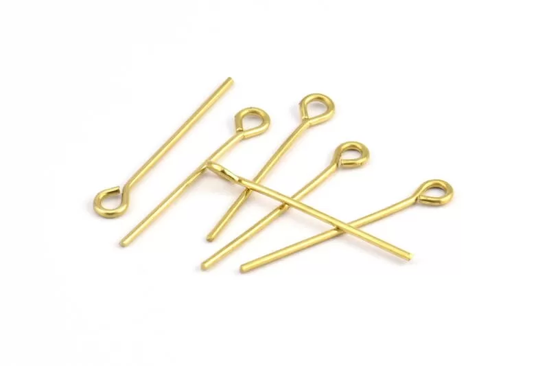 30mm Eye Pin, 25 Raw Brass Eye Pins, Findings (30x1mm) BS 2255