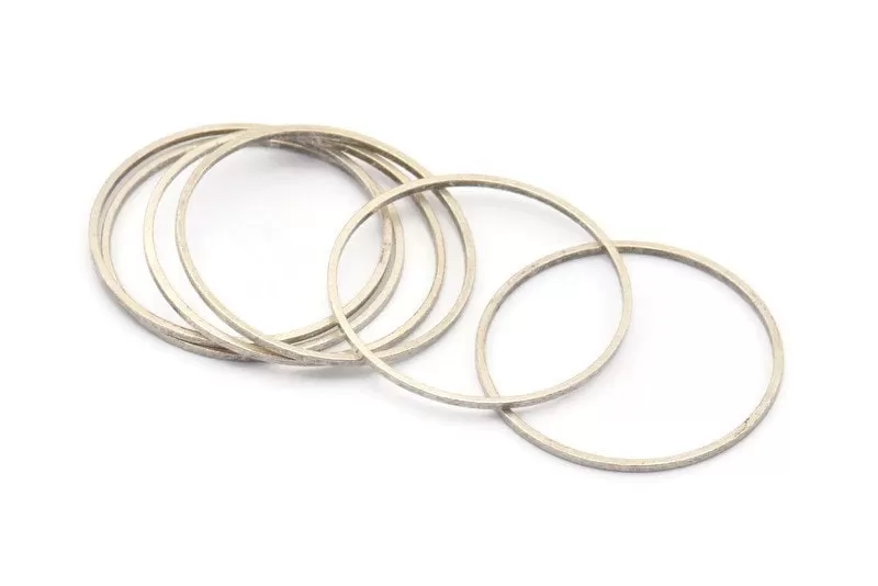 30mm Silver Rings - 12 Antique Silver Brass  Circle Connectors (30x1x1mm) BS 1089 H0009