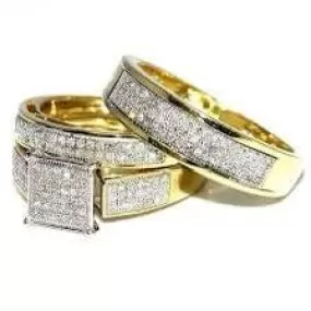 3Pcs White Diamond Micro Pave Trio Ring Set For Couple Size 7- X604267