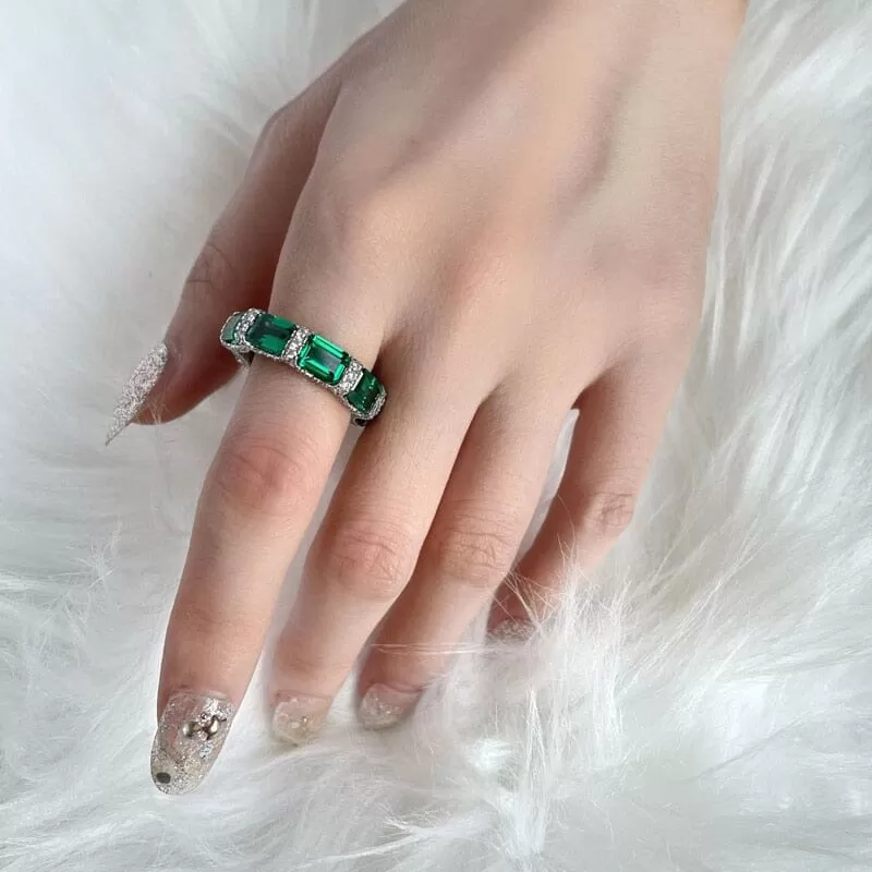 5*7mm Square Emerald 925 Sterling Silver Ring