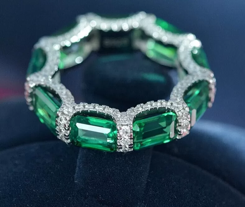 5*7mm Square Emerald 925 Sterling Silver Ring