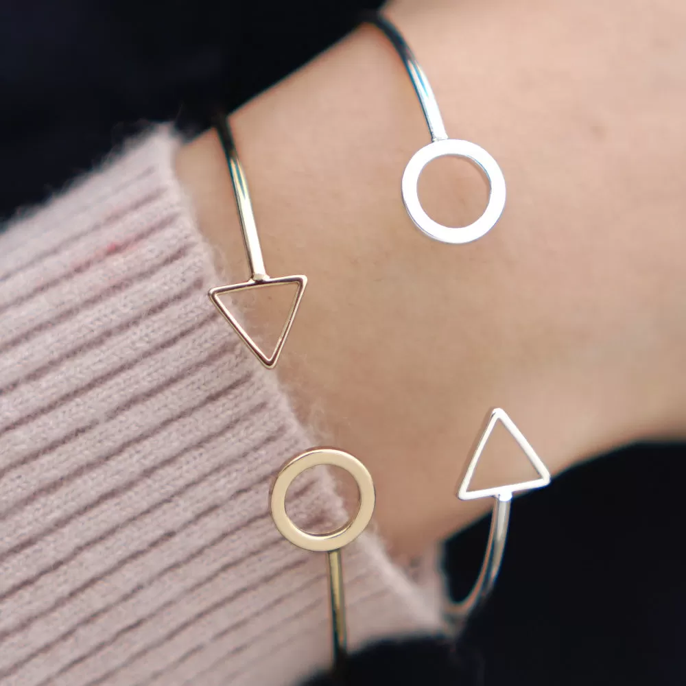 60mm Adjustable Brass Cuff Bracelet circle and Triangle Bangle eometry bracelet personalized bracelets plated gold 1pcs