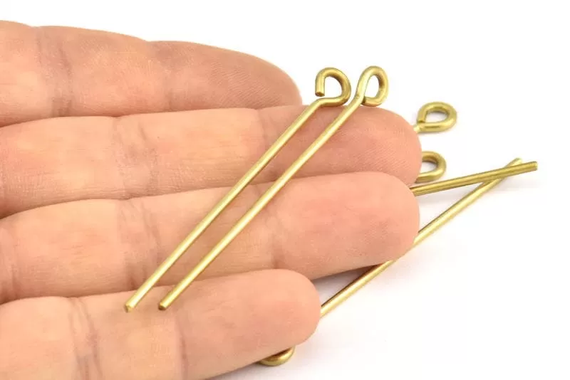 60mm Eye Pin, 25 Raw Brass Eye Pins, Findings (60x1.5mm) BS 2251